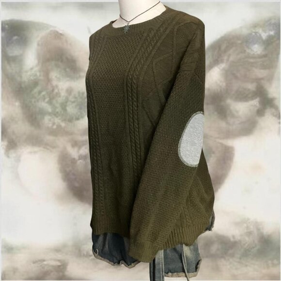 Oversized khaki green BDG indie knit fall sweater - Picture 1 of 8
